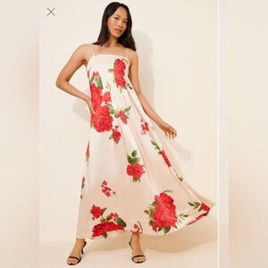 Free People Botanical Floral Maxi Dress - Cream and Red
